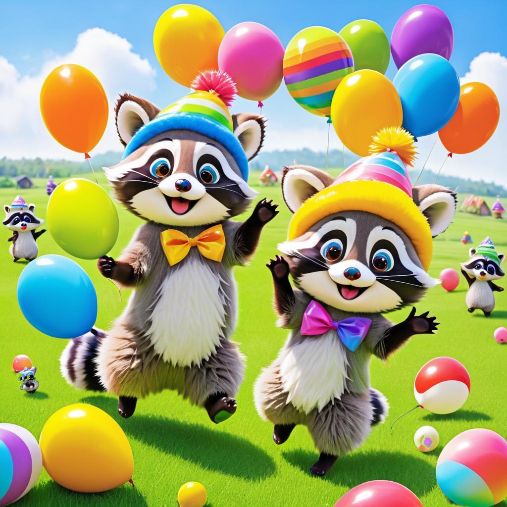 Playful Raccoon in a Balloon Adventure