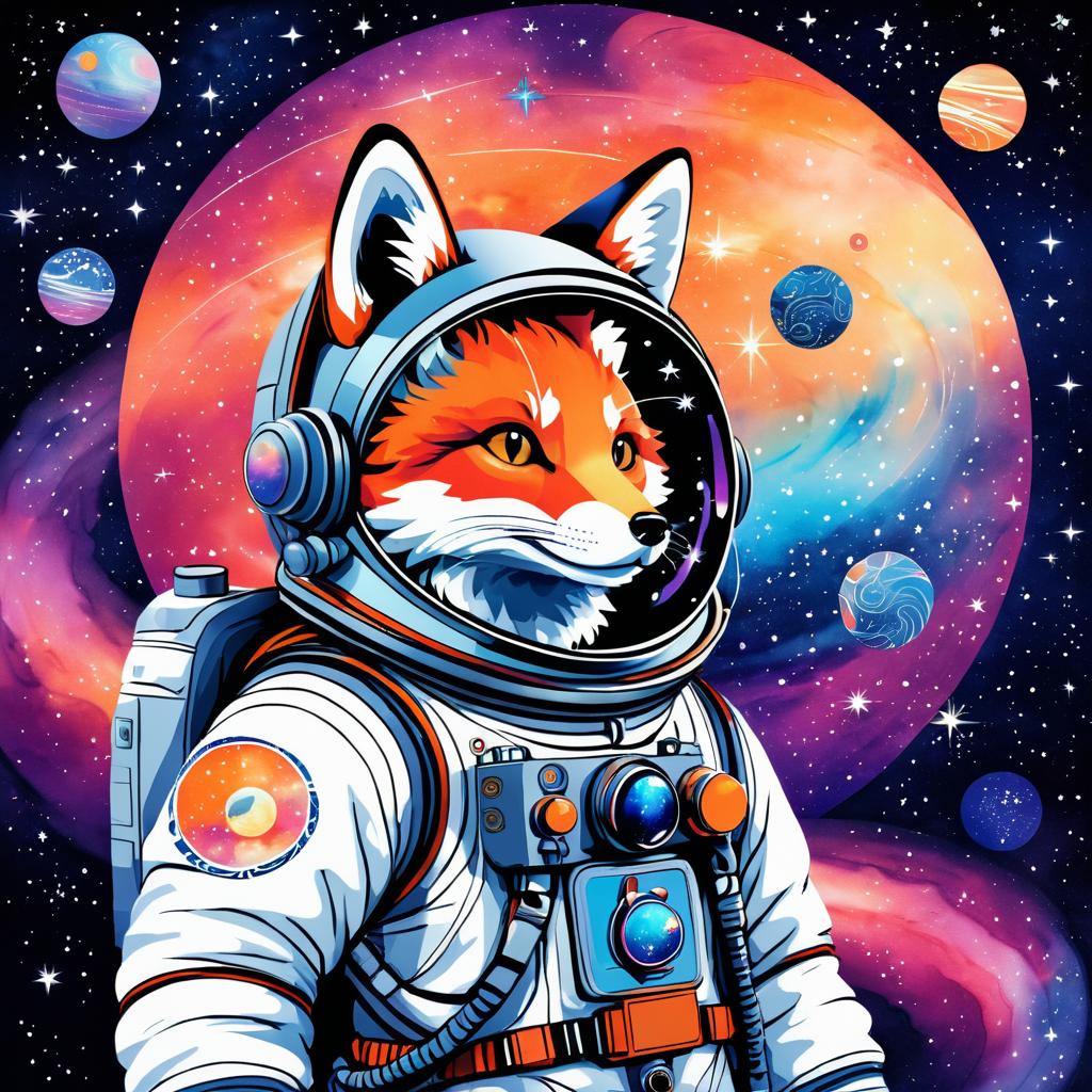 Vibrant Space-Fox Adventure Art