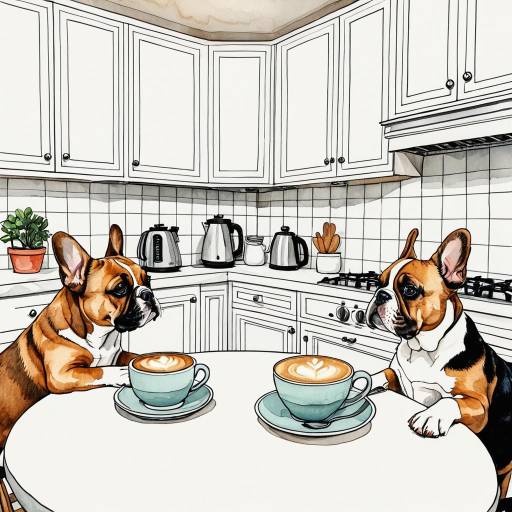 French Bulldogs Enjoying Coffee in Cozy Kitchen