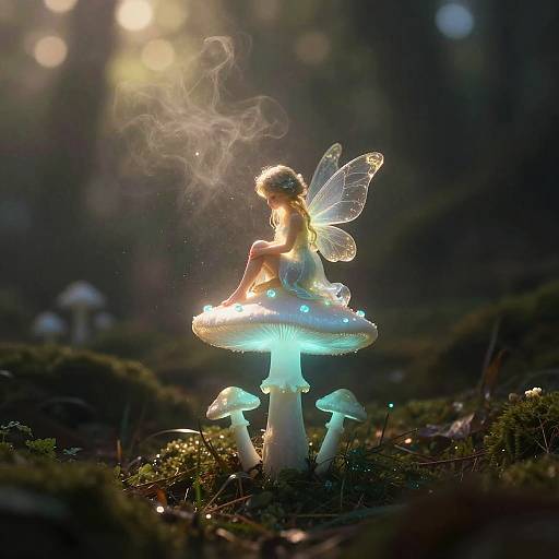 Delicate Fairy on Glowing Mushroom