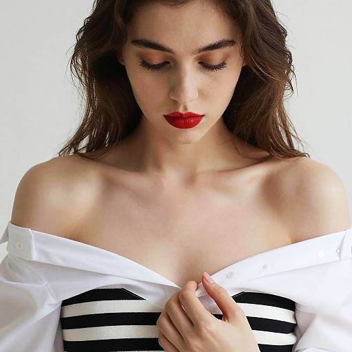 Surreal Close-Up of Woman in Striped Dress