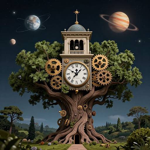 Surreal Clock Tower Tree Fusion