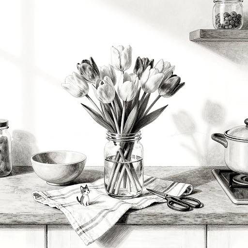 Whimsical Black-and-White Still Life