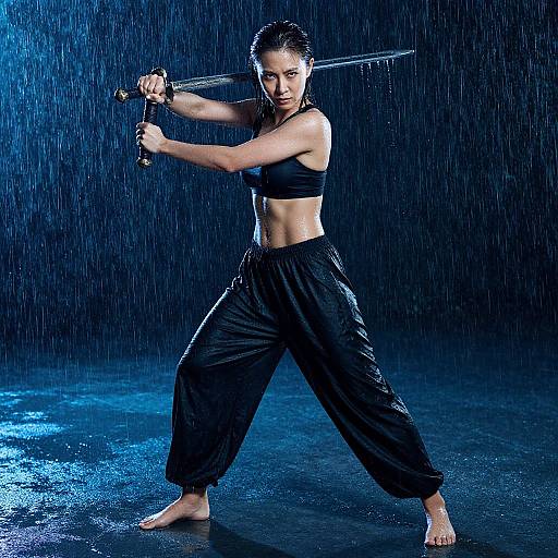 Fierce Rain-Soaked Warrior Woman