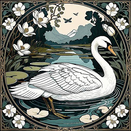 Graceful Swan in Art Nouveau Bliss