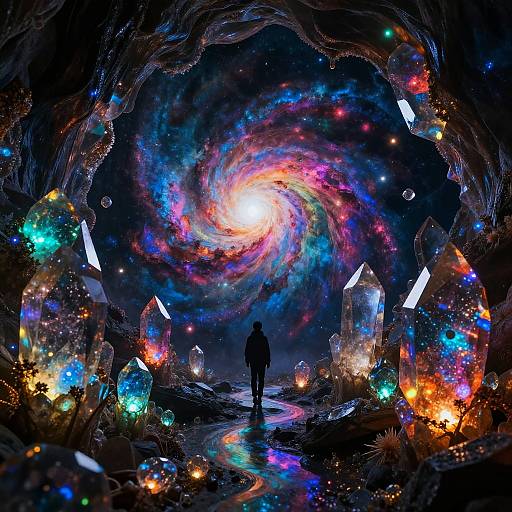 Glowing Crystal Cavern in Cosmic Galaxy