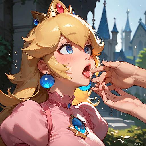 Aesthetic Princess Peach in Castle Outdoors