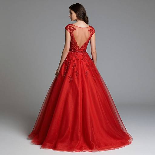 Elegant Red Sheer Beaded Prom Dress