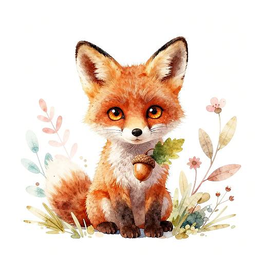 Curious Fox Cub Watercolor Art