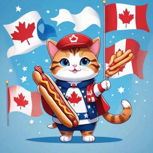 Festive Cartoon Cat with Hotdog