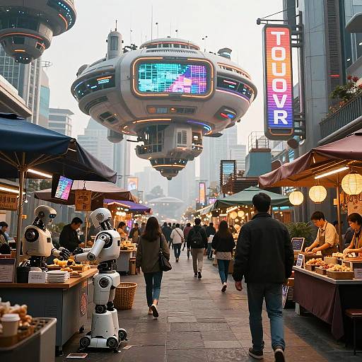 Futuristic Floating Marketplace Scene