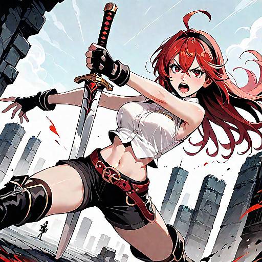 Angry Anime Female Warrior Stance