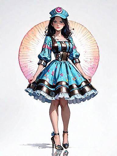 Chic Woman in Blue Ruffled Mini Dress