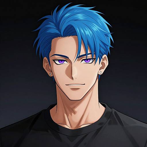Anime Handsome Man with Blue Hair