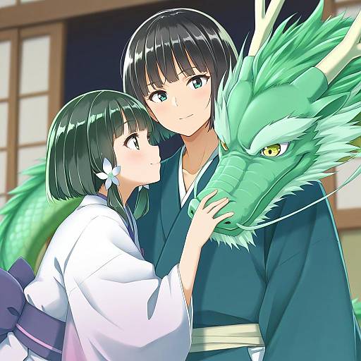 Illustration of Haku (sen to chihiro no kamikakushi), sen to chihiro no kamikakushi in the style of Sekira ame