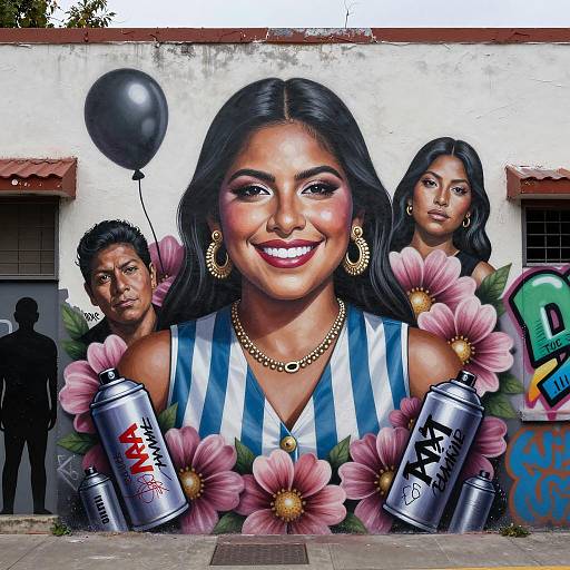Chicano Art Mural: Smirking Mujer Celebration