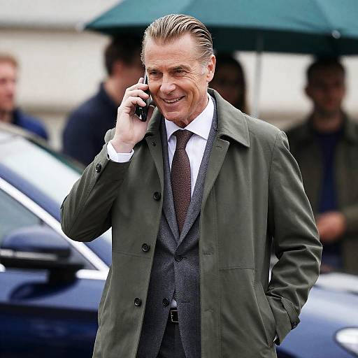 Middle-aged Man Talking on Phone Outdoors