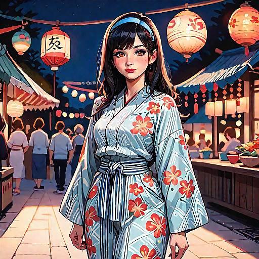 Smiling Yukata Girl at Summer Festival