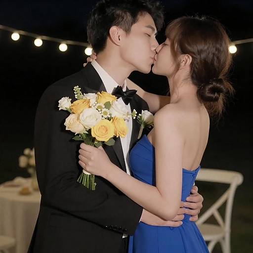 Couple Kissing Outdoors at Night