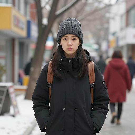 Young Asian Woman in Korean Winter Outfit