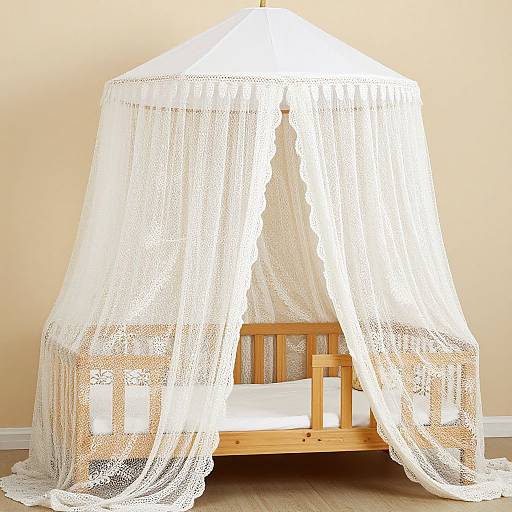 Elegant Lace Dome Netting Over Wooden Bed