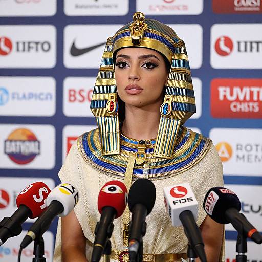 Woman Dressed as Cleopatra at Sports Press Conference