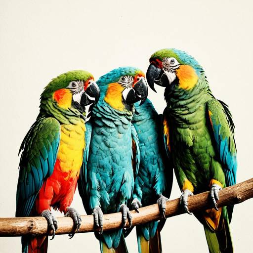 Colorful Parrots on Branch