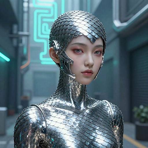 Cyberpunk Silver-Scale Cyberninja Portrait