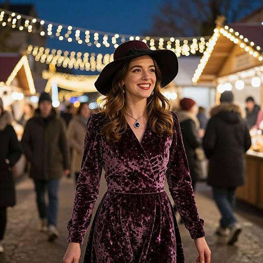 Joyful Woman at Festive Night Market