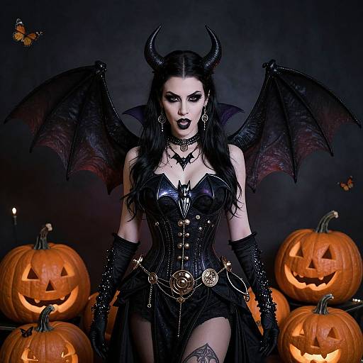 Gothic Vampire Woman with Bat Wings