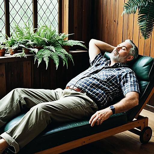 Middle-Aged Man Relaxing on Chaise Lounge