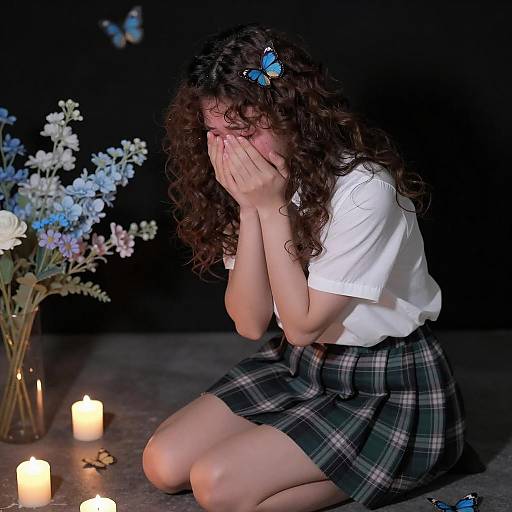 Emotional Scene with Candlelit Butterflies
