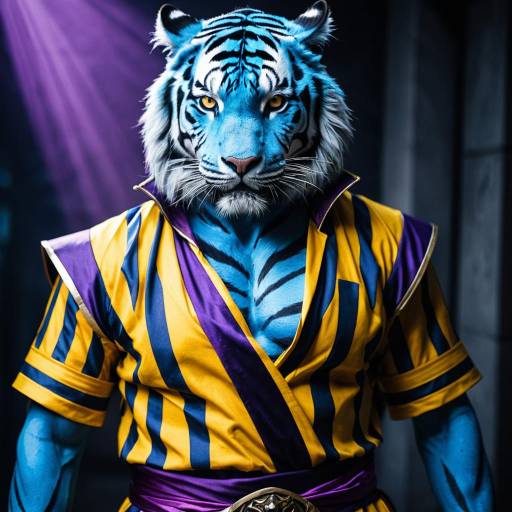 Blue Tiger Cosplayer in Striped Yellow Shirt