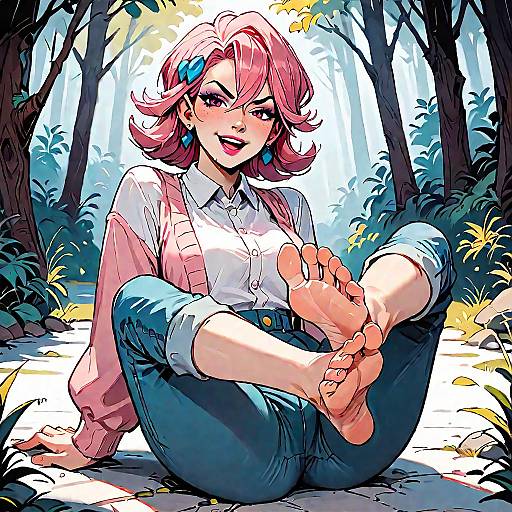 Playful Pink-Haired Duo, Bare Feet