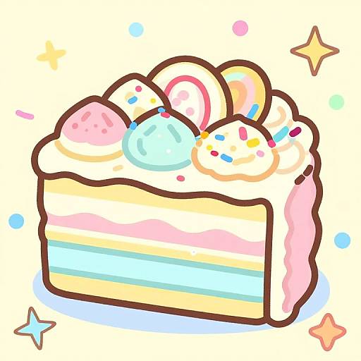 Whimsical Colorful Layered Cake Illustration