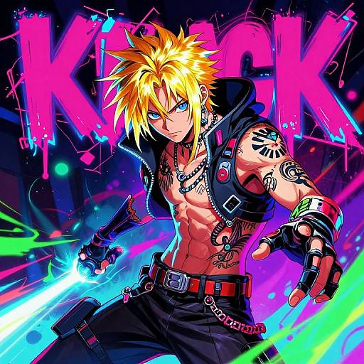 Cyberpunk Manga Warrior in Neon