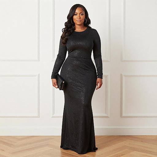 Elegant Curvy Woman in Black Gown