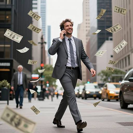 Happy Muslin Phone Walking with Dollars