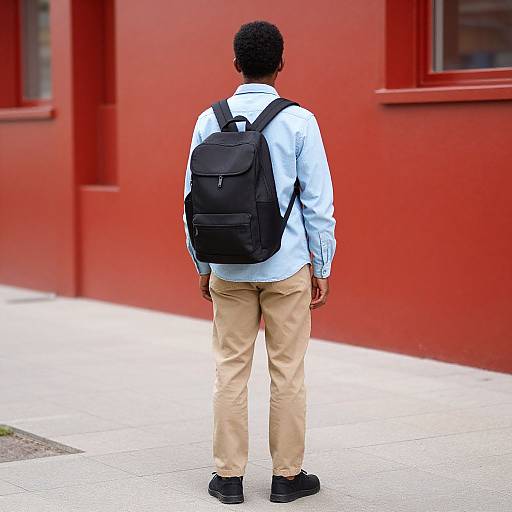 Man with Backpack on Sidewalk