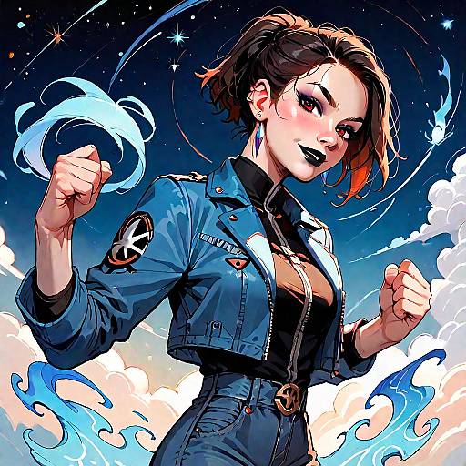 Confident Female Mage with Blue Magic Aura