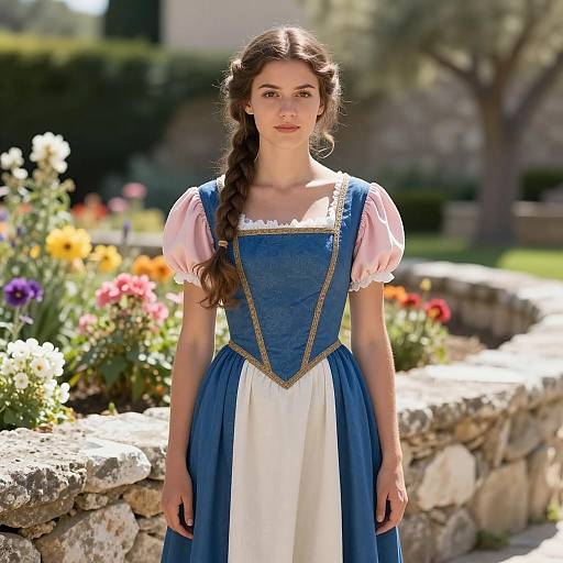 Young Woman in Medieval Spanish Dress in Garden