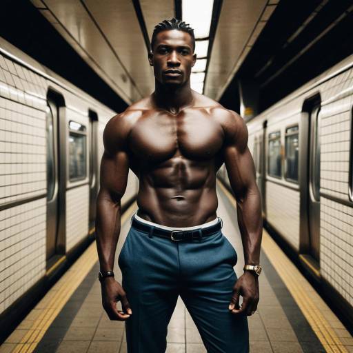 Muscular man standing in subway station