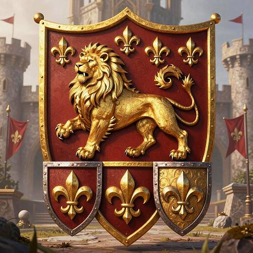 Medieval Lion Heraldry with Fleur-de-Lis