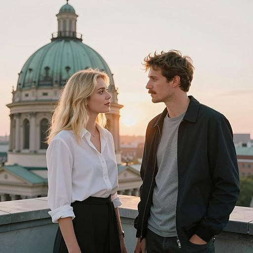 Sunset Connection on a Rooftop