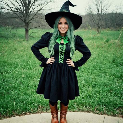 Enchanting Witch with Green Face and Dress
