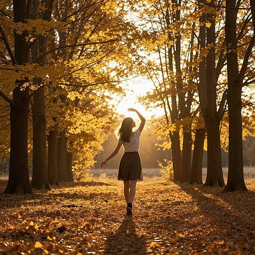 Woman Walking Through Autumn Forest