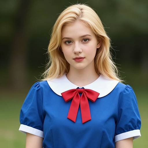 Blonde Girl in Blue Dress