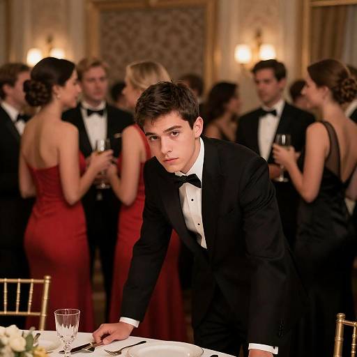 Serious Man in Tuxedo at Soiree