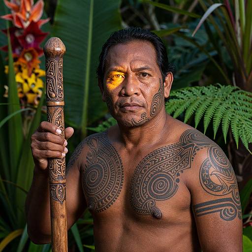 Intense Maori Man with Intricate Tattoos