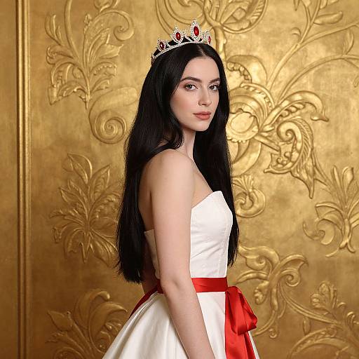 Regal Woman in White and Red Dress